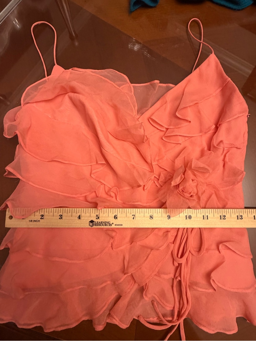 Caché Coral Pink 100% Silk Ruffle Rosette Cami Top Size 4 - Picture 8 of 9